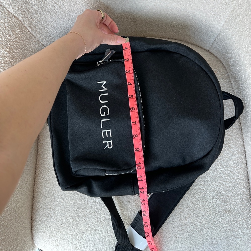 NEW Mugler Black Neoprene Backpack with Silver Tone Accents + Logo - Picture 14 of 15